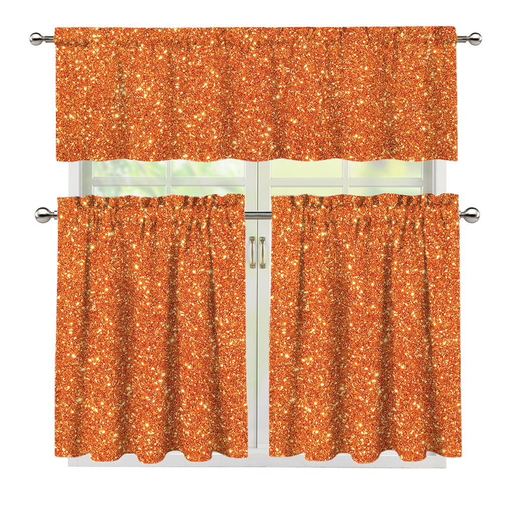 Orange (NOT Real) Glitter Print 3 Piece Kitchen Curtains