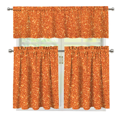 Orange (NOT Real) Glitter Print 3 Piece Kitchen Curtains