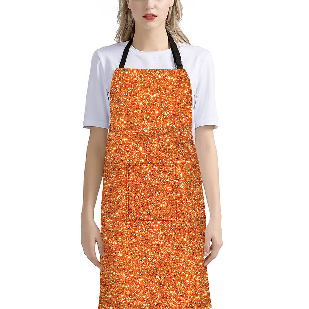 Orange (NOT Real) Glitter Print Bib Apron With Pocket
