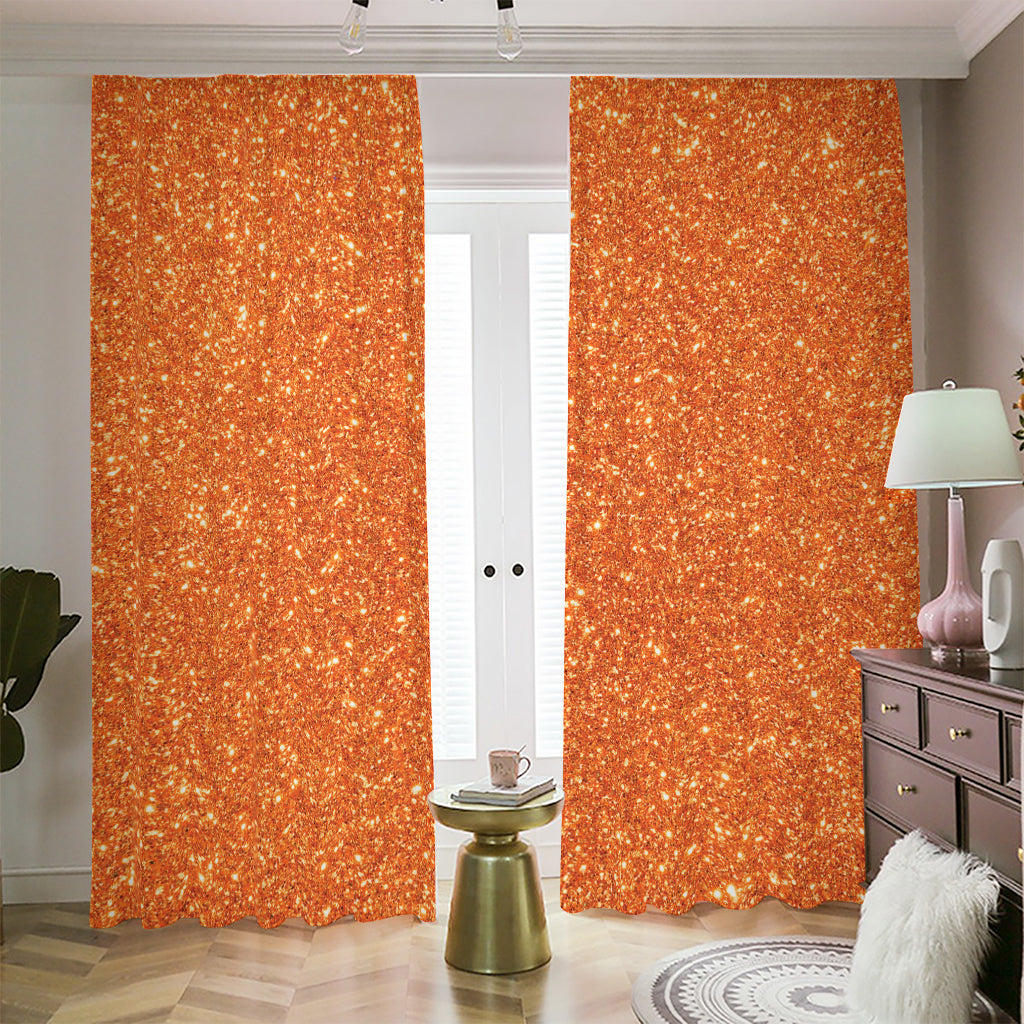 Orange (NOT Real) Glitter Print Blackout Pencil Pleat Curtains