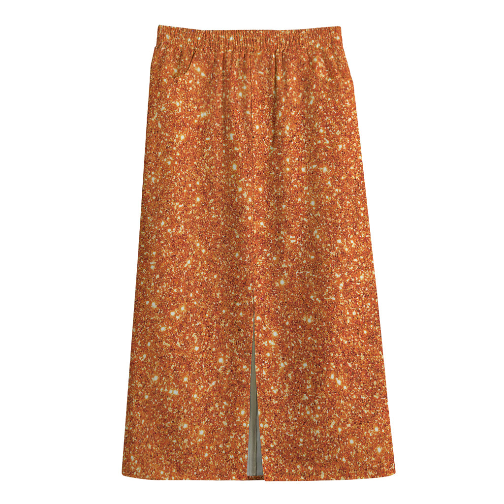 Orange (NOT Real) Glitter Print Cotton Front Slit Maxi Skirt