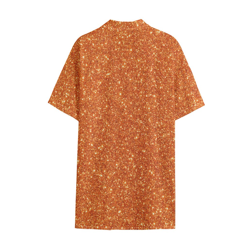 Orange (NOT Real) Glitter Print Cotton Hawaiian Shirt