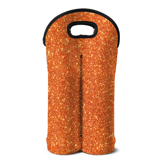 Orange (NOT Real) Glitter Print Double Neoprene Wine Tote