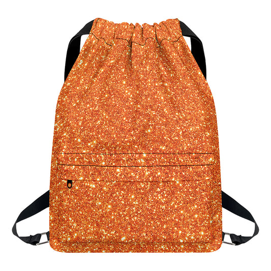 Orange (NOT Real) Glitter Print Drawstring Backpack