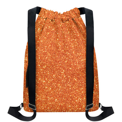 Orange (NOT Real) Glitter Print Drawstring Backpack