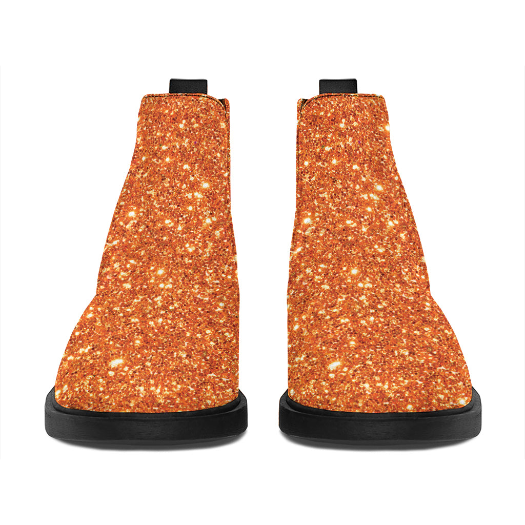 Orange (NOT Real) Glitter Print Flat Ankle Boots