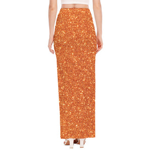 Orange (NOT Real) Glitter Print High Slit Maxi Skirt