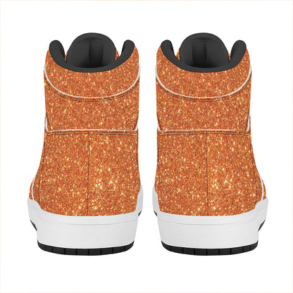 Orange (NOT Real) Glitter Print High Top Leather Sneakers