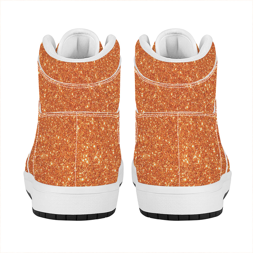 Orange (NOT Real) Glitter Print High Top Leather Sneakers