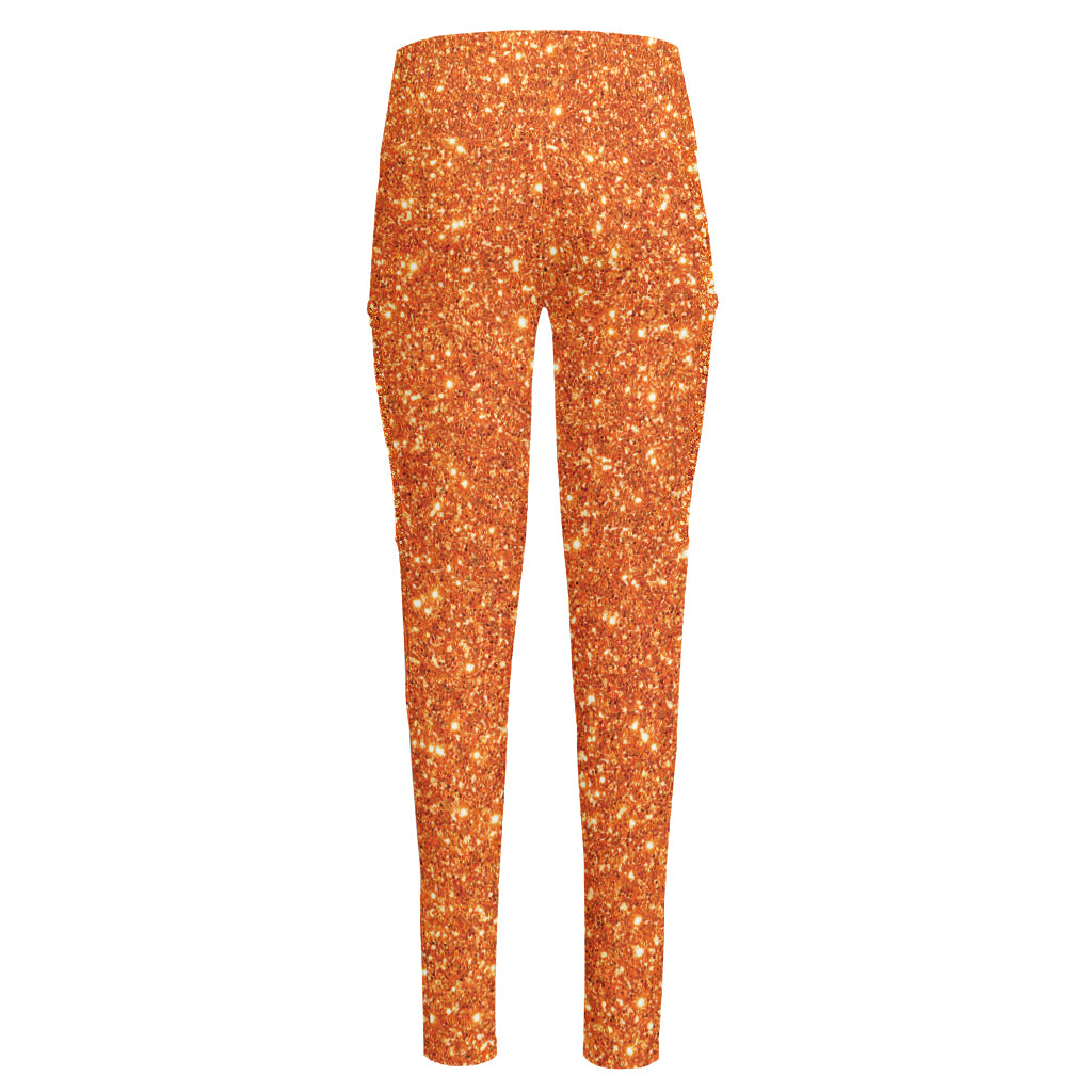 Orange (NOT Real) Glitter Print High-Waisted Pocket Leggings