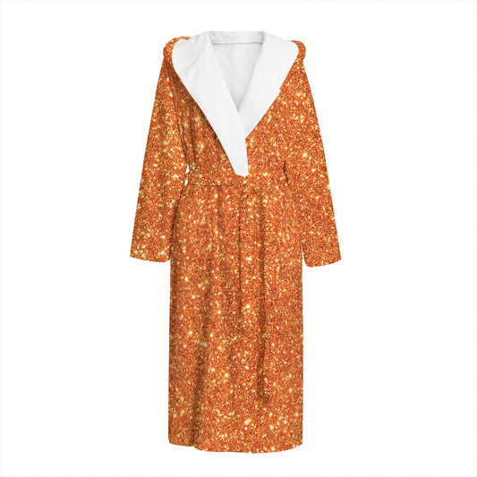 Orange (NOT Real) Glitter Print Hooded Bathrobe