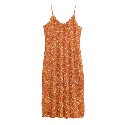 Orange (NOT Real) Glitter Print Jersey Midi Cami Dress