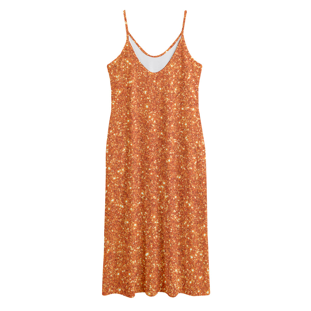 Orange (NOT Real) Glitter Print Jersey Midi Cami Dress
