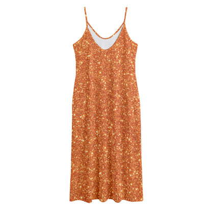 Orange (NOT Real) Glitter Print Jersey Midi Cami Dress