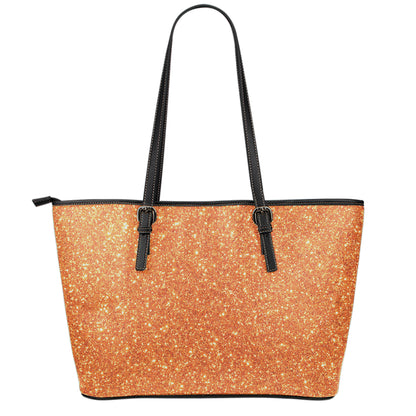 Orange (NOT Real) Glitter Print Leather Tote Bag