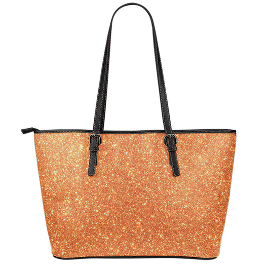 Orange (NOT Real) Glitter Print Leather Tote Bag
