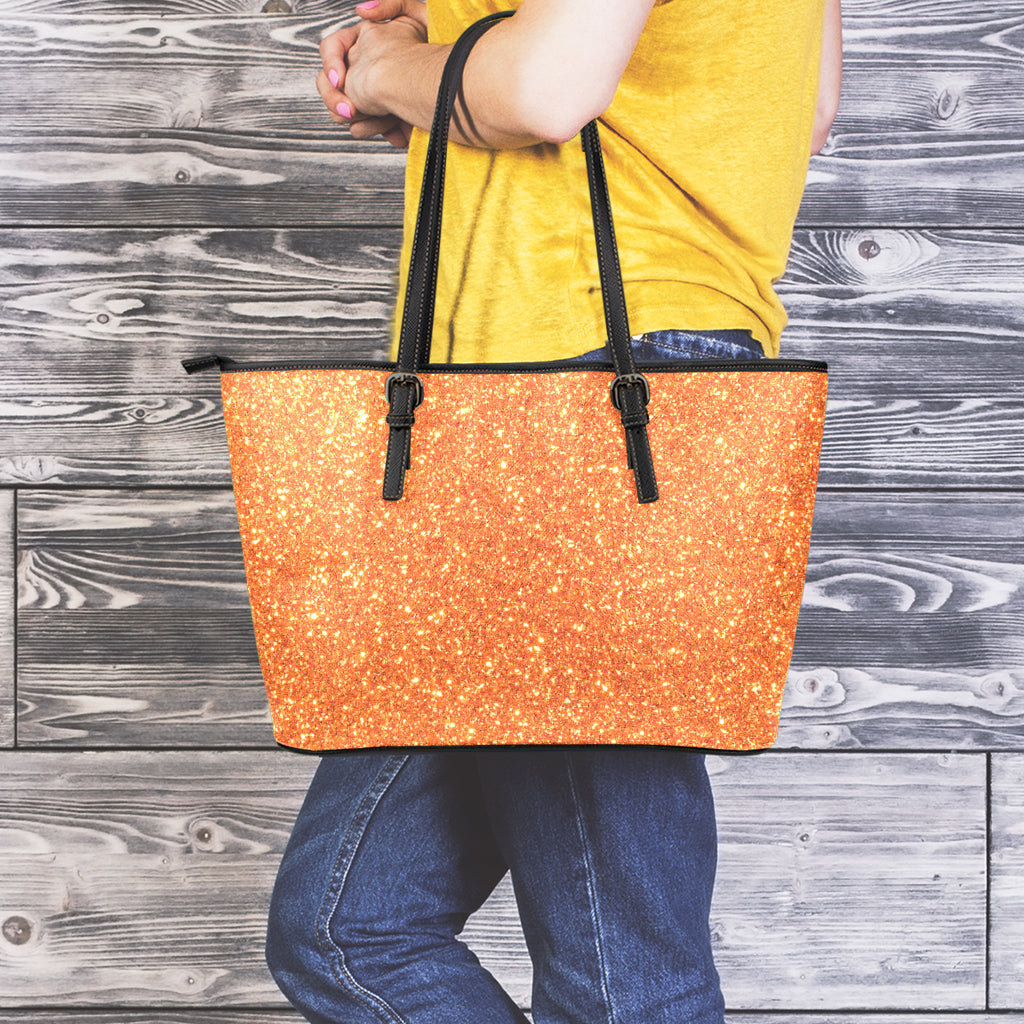 Orange (NOT Real) Glitter Print Leather Tote Bag
