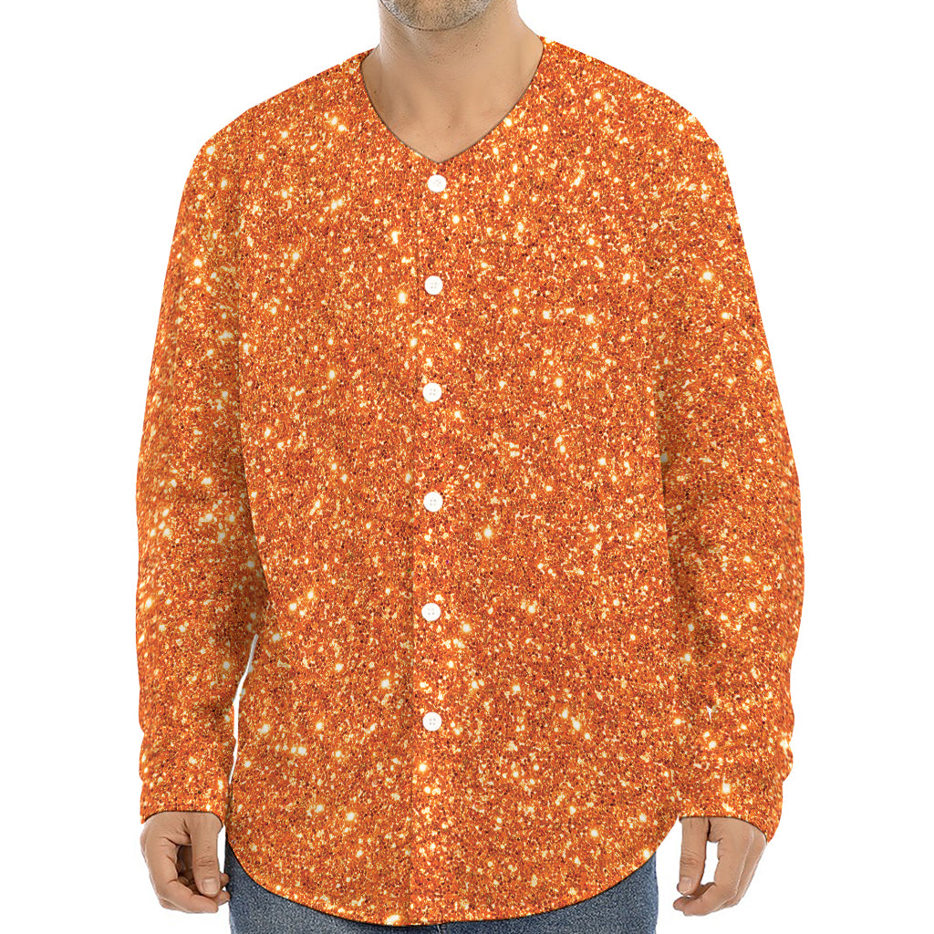 Orange (NOT Real) Glitter Print Long Sleeve Baseball Jersey