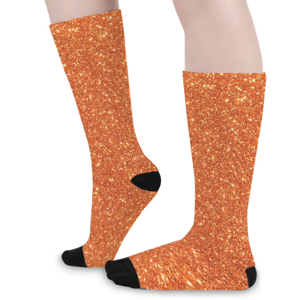 Orange (NOT Real) Glitter Print Long Socks