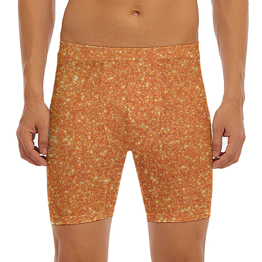 Orange (NOT Real) Glitter Print Men's Long Boxer Briefs