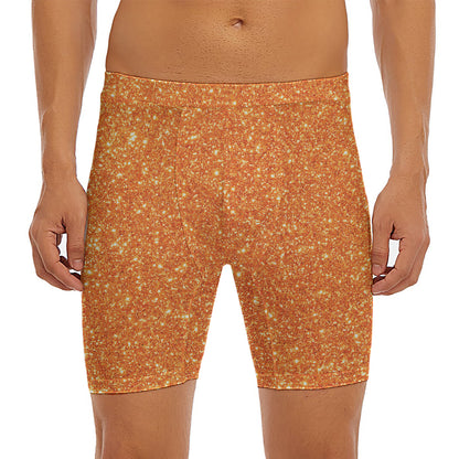Orange (NOT Real) Glitter Print Men's Long Boxer Briefs