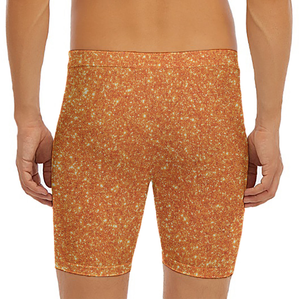 Orange (NOT Real) Glitter Print Men's Long Boxer Briefs