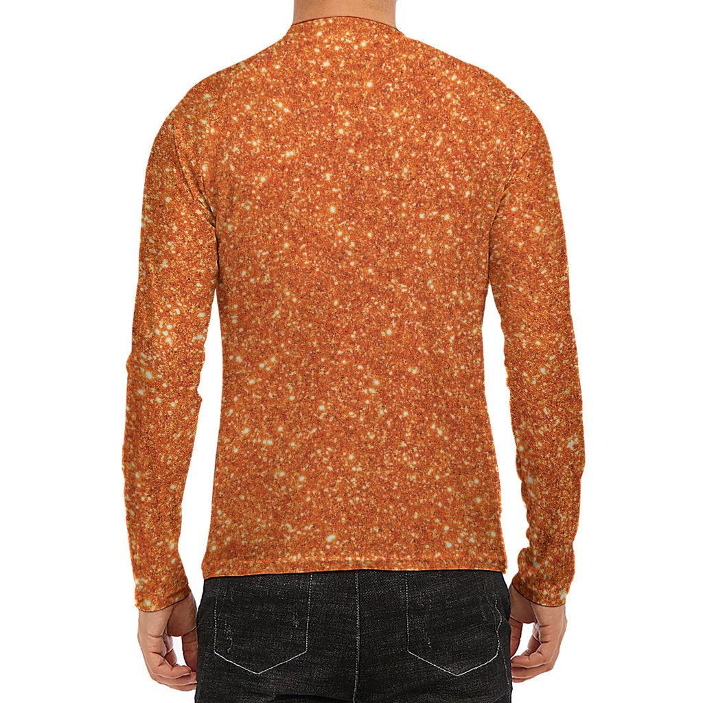 Orange (NOT Real) Glitter Print Men's Long Sleeve Rash Guard