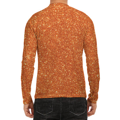 Orange (NOT Real) Glitter Print Men's Long Sleeve Rash Guard