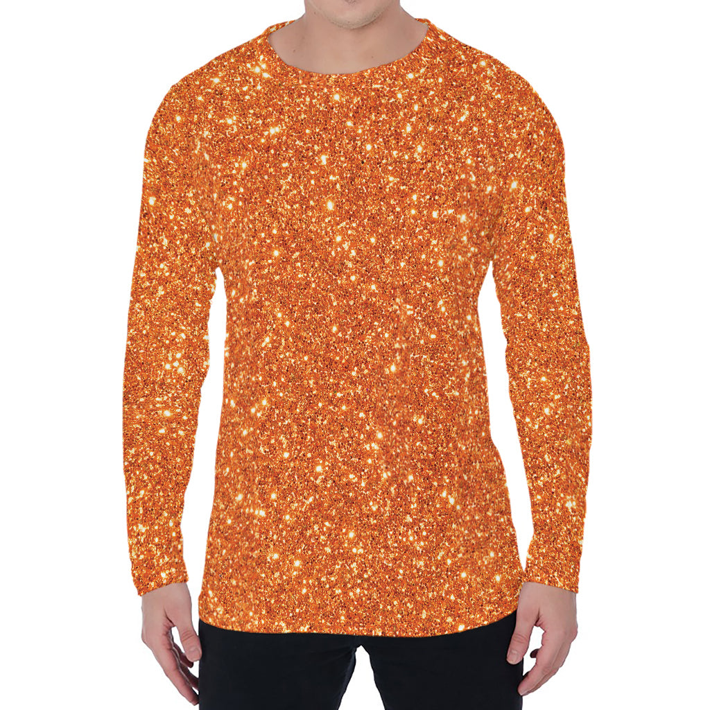 Orange (NOT Real) Glitter Print Men's Long Sleeve T-Shirt