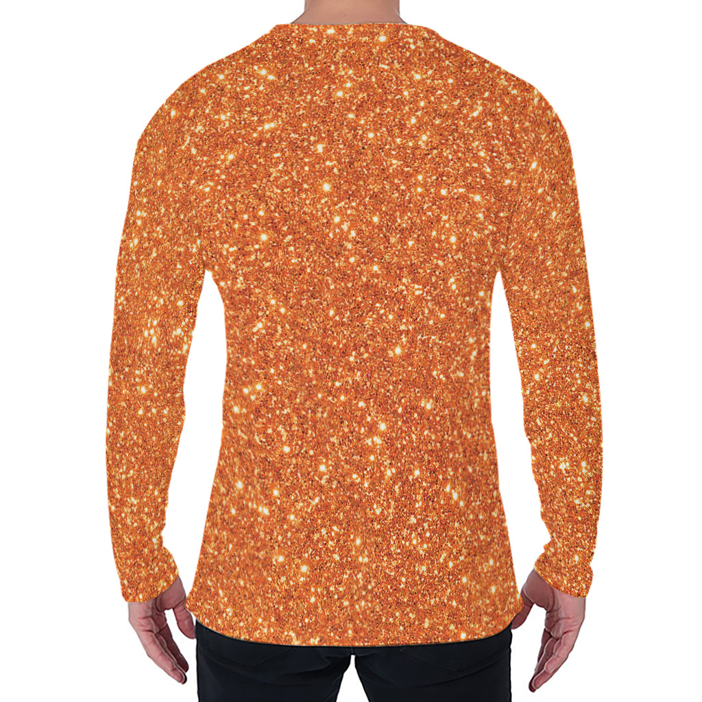 Orange (NOT Real) Glitter Print Men's Long Sleeve T-Shirt