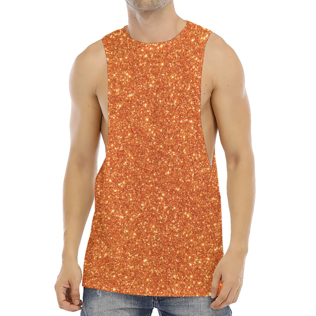 Orange (NOT Real) Glitter Print Men's Muscle Tank Top