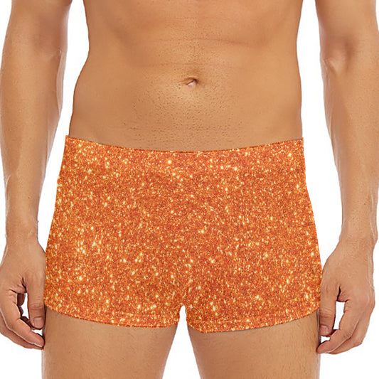 Orange (NOT Real) Glitter Print Men's Short Boxer Briefs