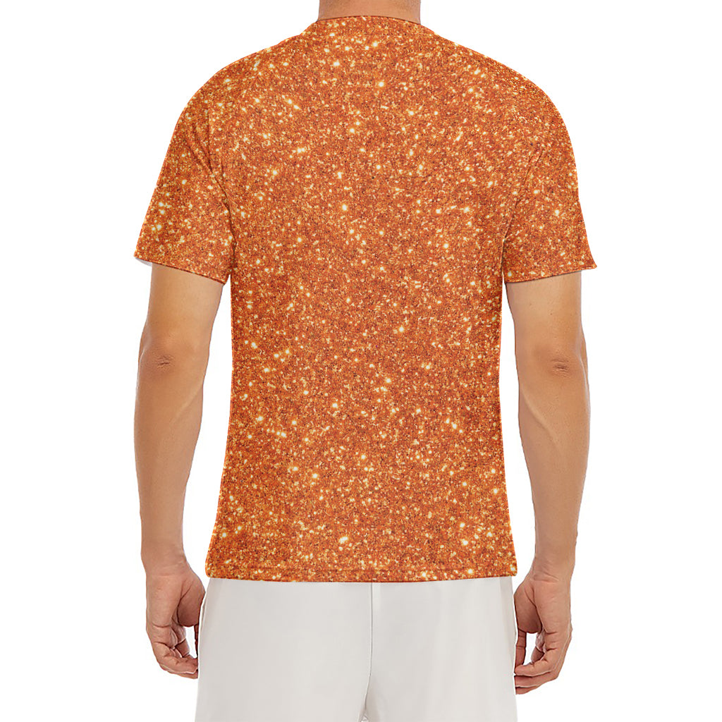 Orange (NOT Real) Glitter Print Men's Short Sleeve Rash Guard