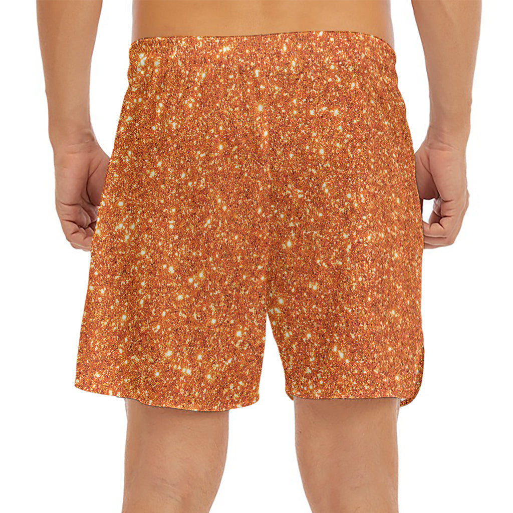 Orange (NOT Real) Glitter Print Men's Split Running Shorts
