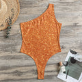Orange (NOT Real) Glitter Print One Shoulder Bodysuit