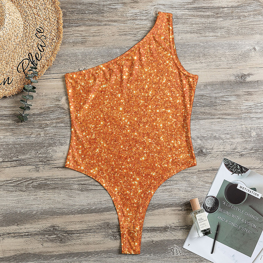 Orange (NOT Real) Glitter Print One Shoulder Bodysuit