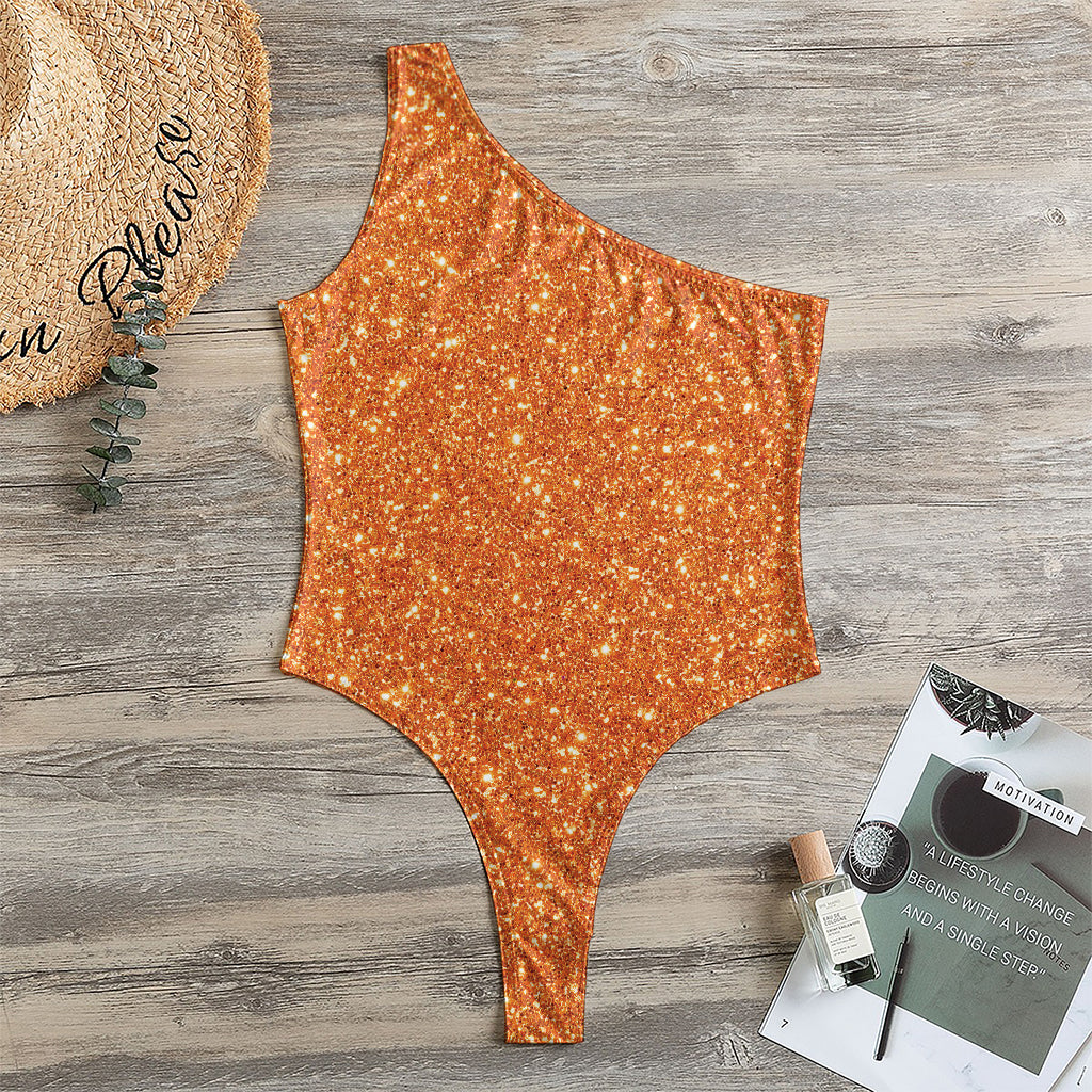 Orange (NOT Real) Glitter Print One Shoulder Bodysuit