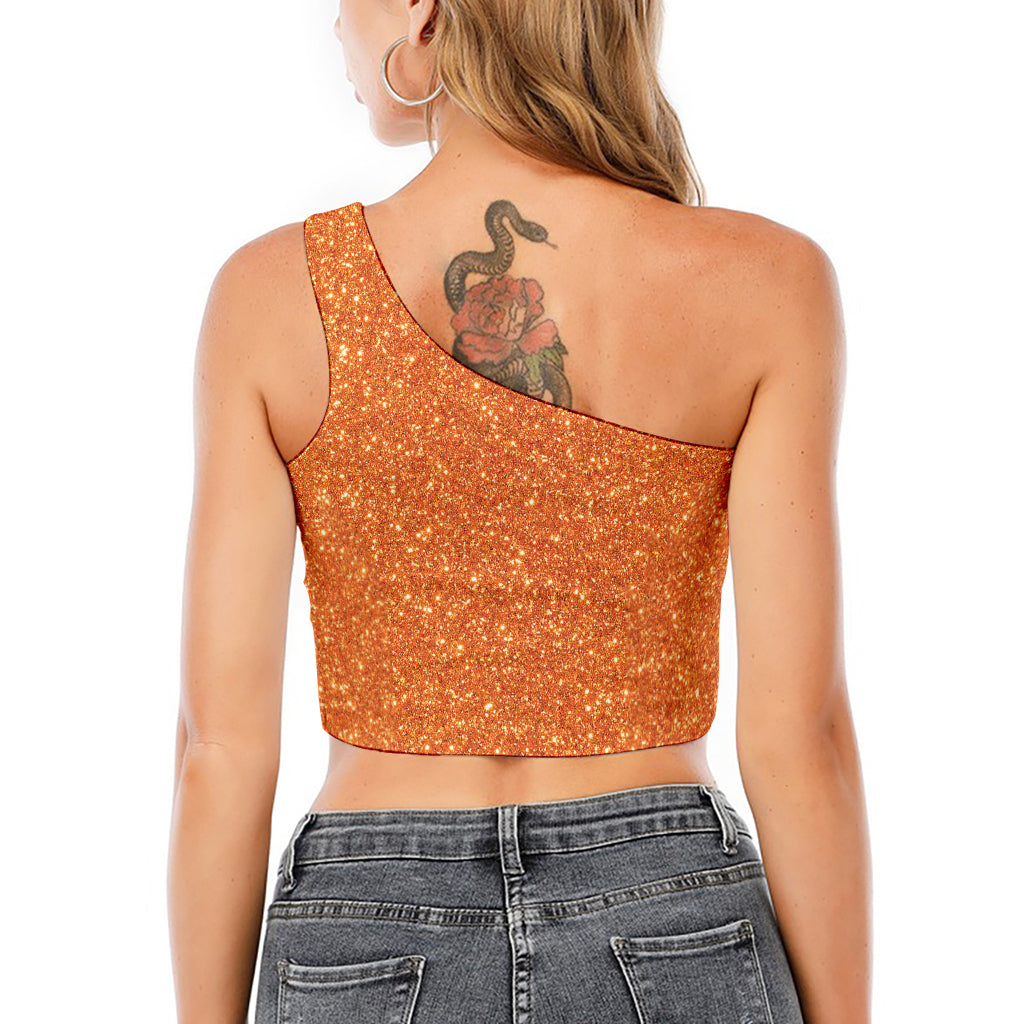 Orange (NOT Real) Glitter Print One Shoulder Crop Top