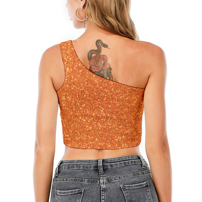 Orange (NOT Real) Glitter Print One Shoulder Crop Top