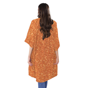 Orange (NOT Real) Glitter Print Open Front Beach Cover Up