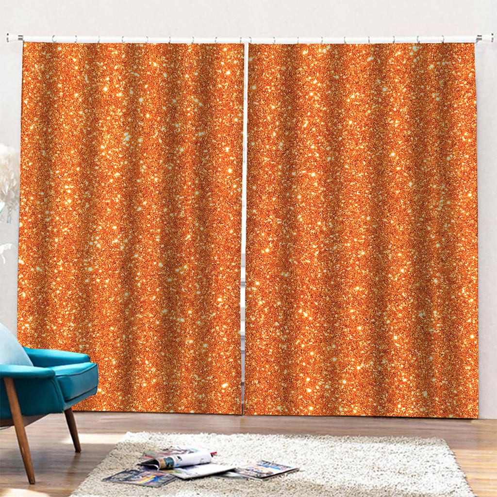 Orange (NOT Real) Glitter Print Pencil Pleat Curtains