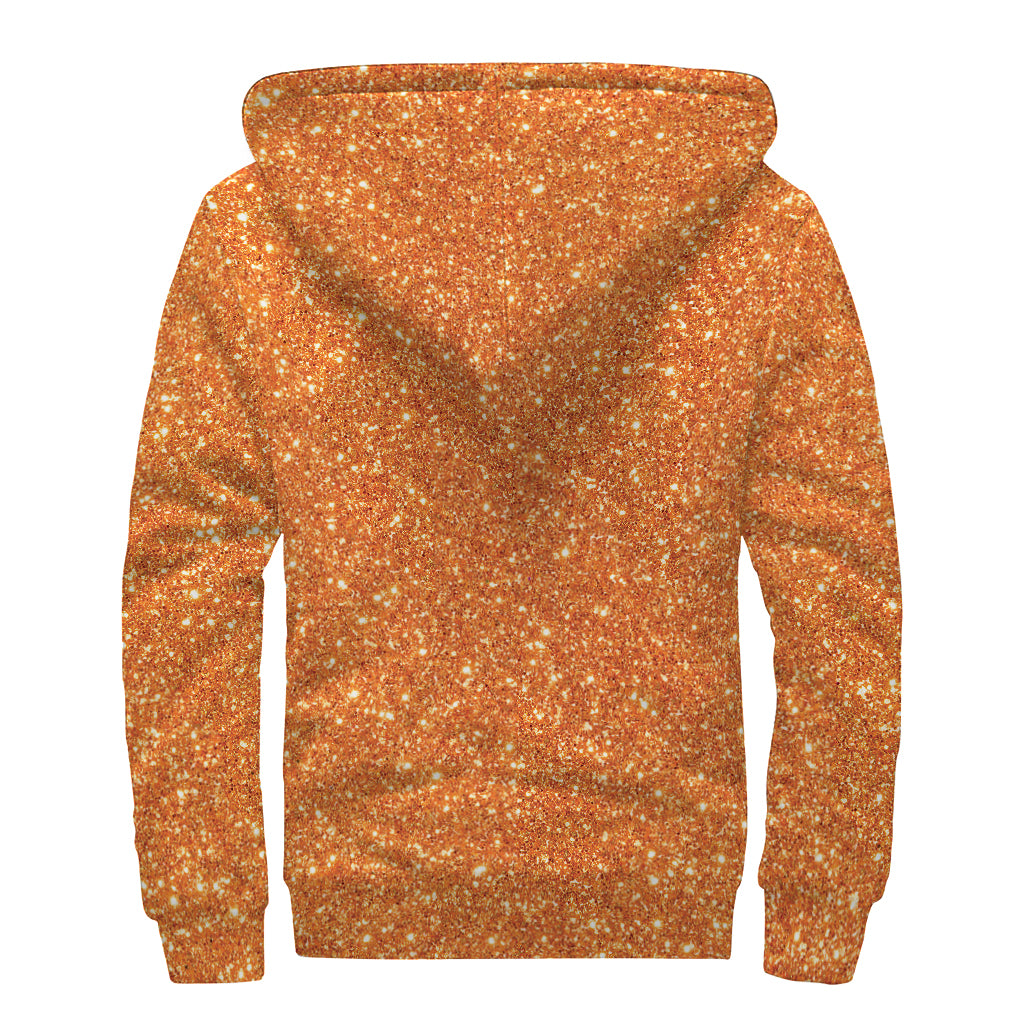 Orange (NOT Real) Glitter Print Sherpa Lined Zip Up Hoodie