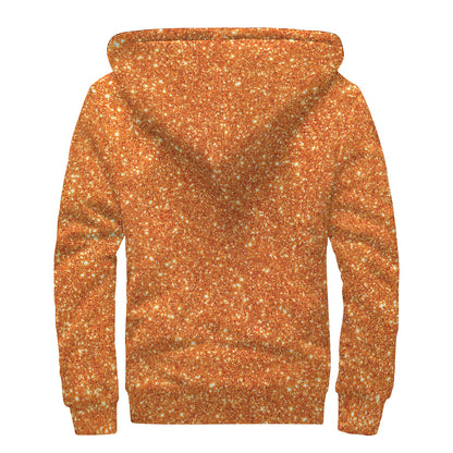 Orange (NOT Real) Glitter Print Sherpa Lined Zip Up Hoodie