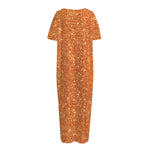 Orange (NOT Real) Glitter Print Short Sleeve Long Nightdress