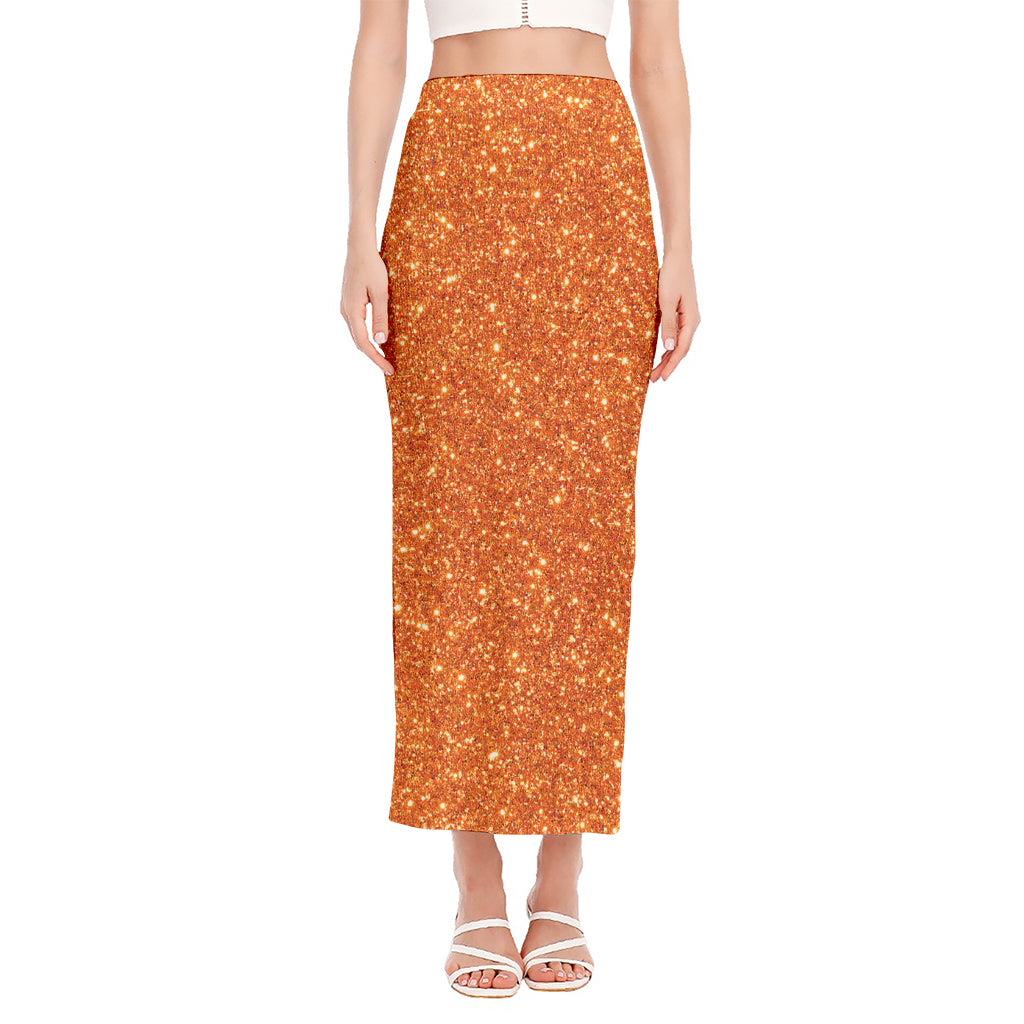 Orange (NOT Real) Glitter Print Side Slit Maxi Skirt