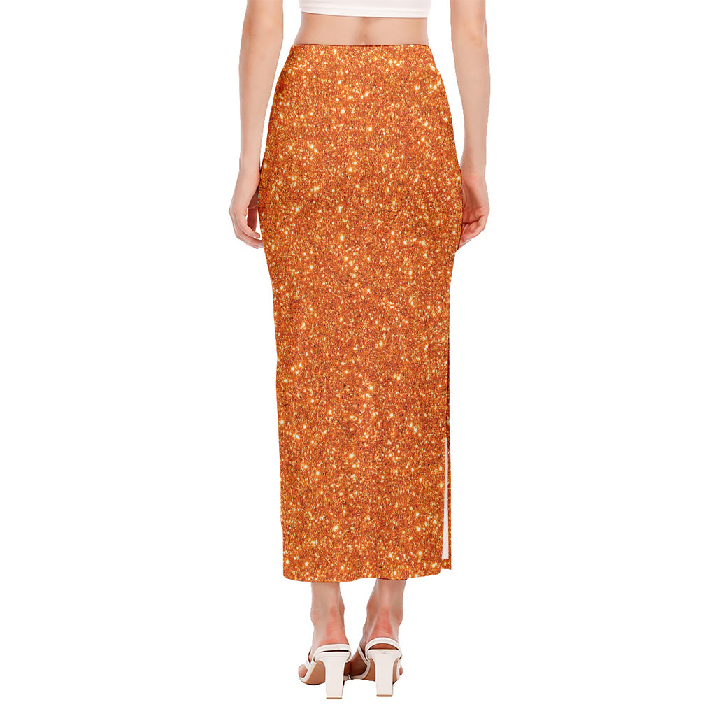 Orange (NOT Real) Glitter Print Side Slit Maxi Skirt