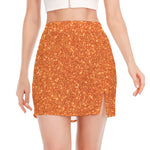 Orange (NOT Real) Glitter Print Side Slit Mini Skirt