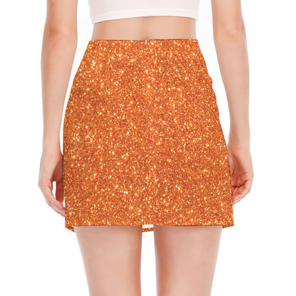 Orange (NOT Real) Glitter Print Side Slit Mini Skirt