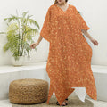 Orange (NOT Real) Glitter Print Silk V-Neck Kaftan Dress