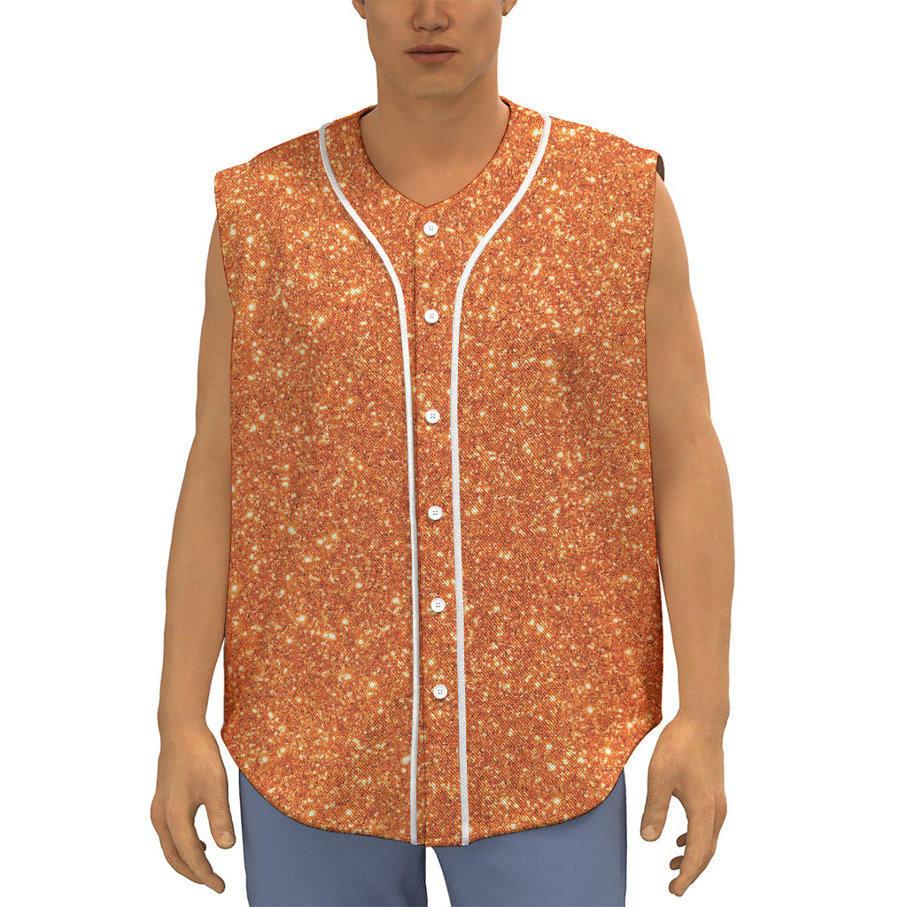 Orange (NOT Real) Glitter Print Sleeveless Baseball Jersey
